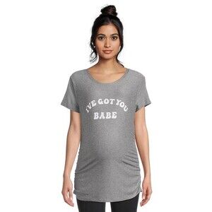Time and Tru Women's Large 12-14 Maternity Graphic T-Shirt ruched sides top grey